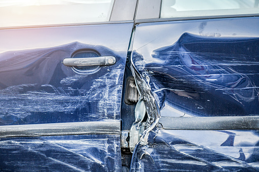 Car crash on highway. Automobile accident on street.
